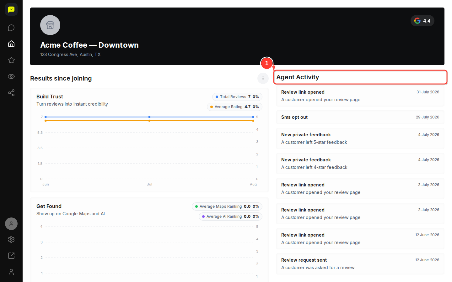 The Agent Activity feed on Home