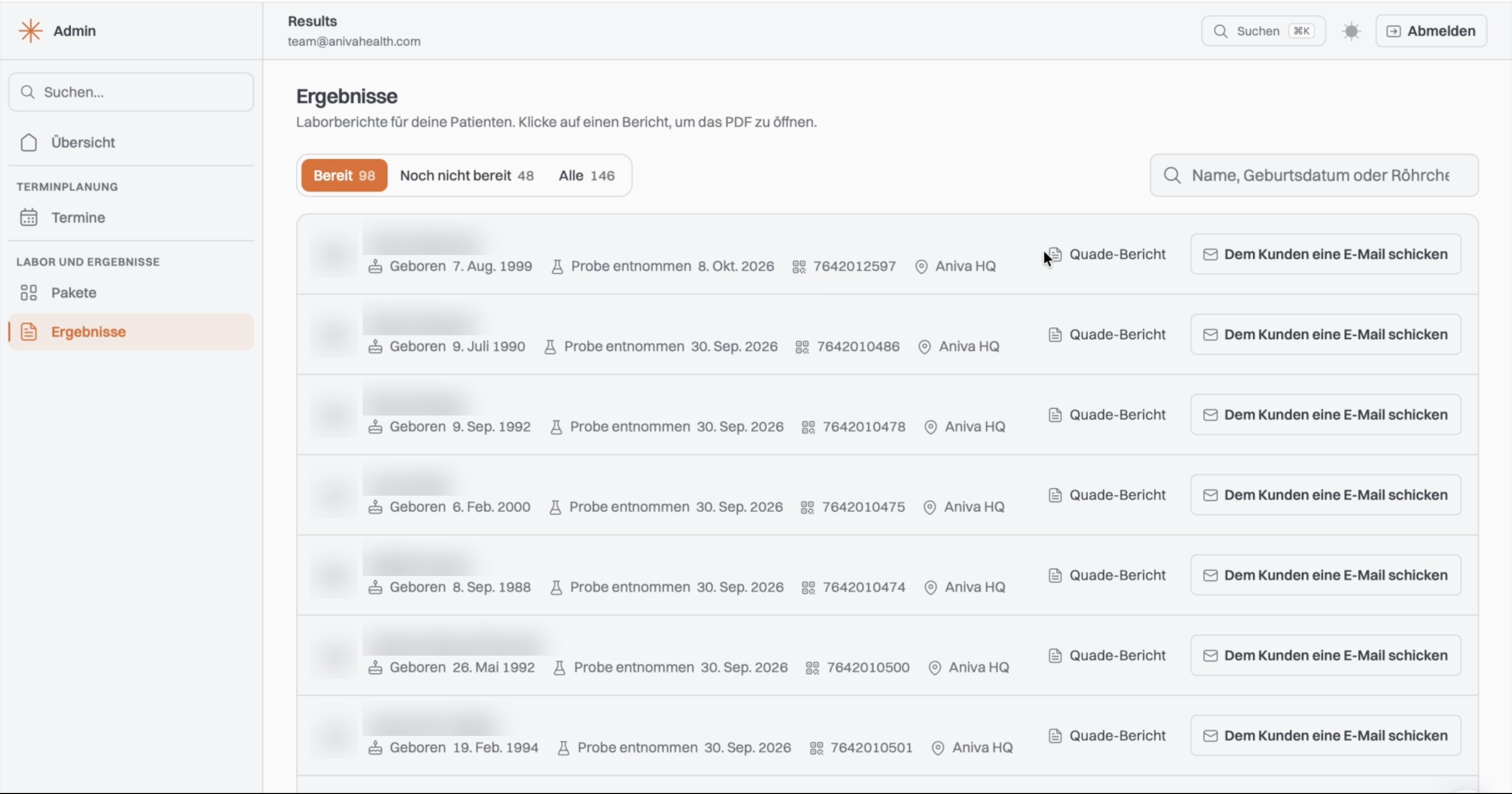 Results page with tabs and search