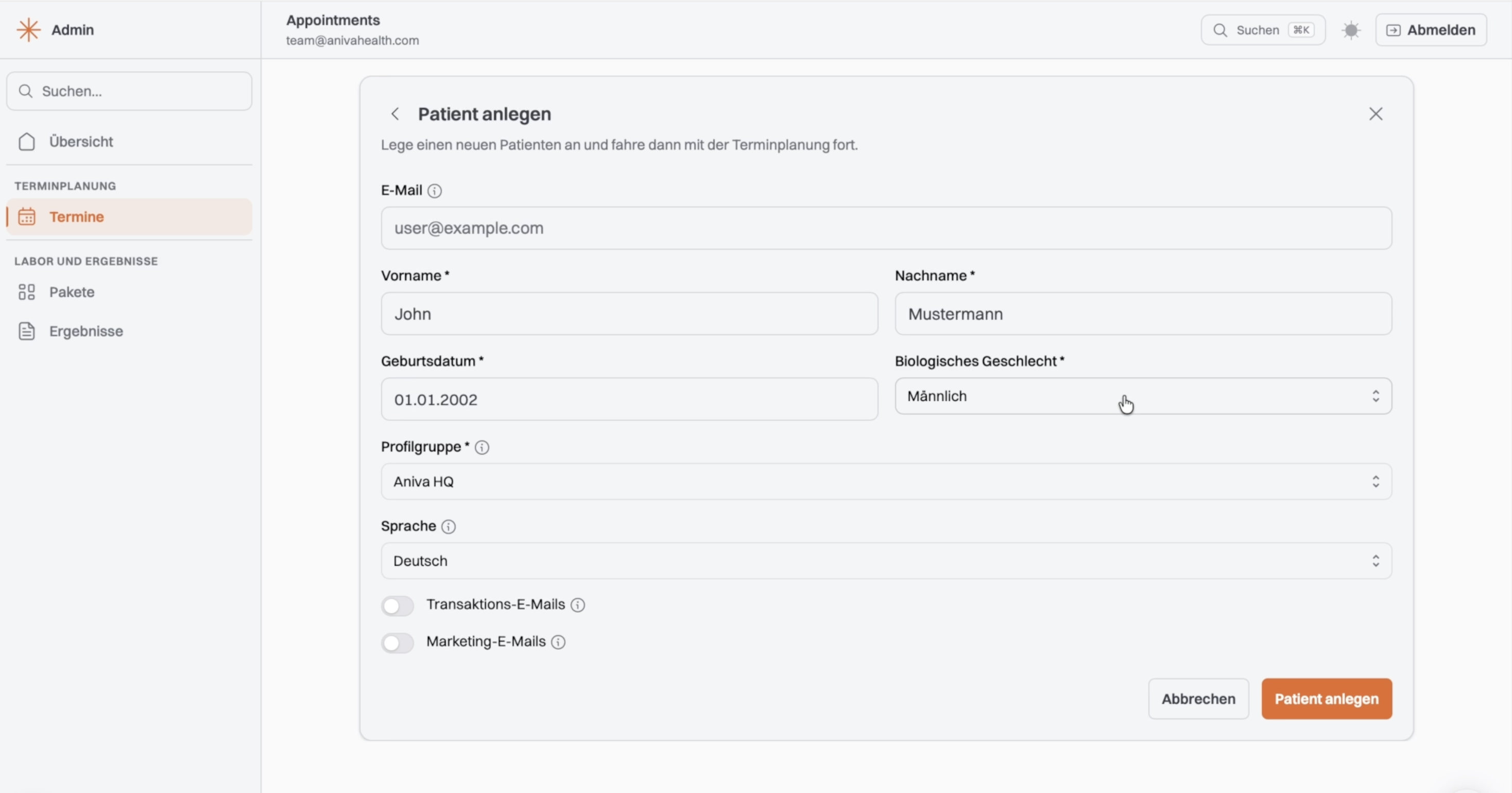 Create patient form