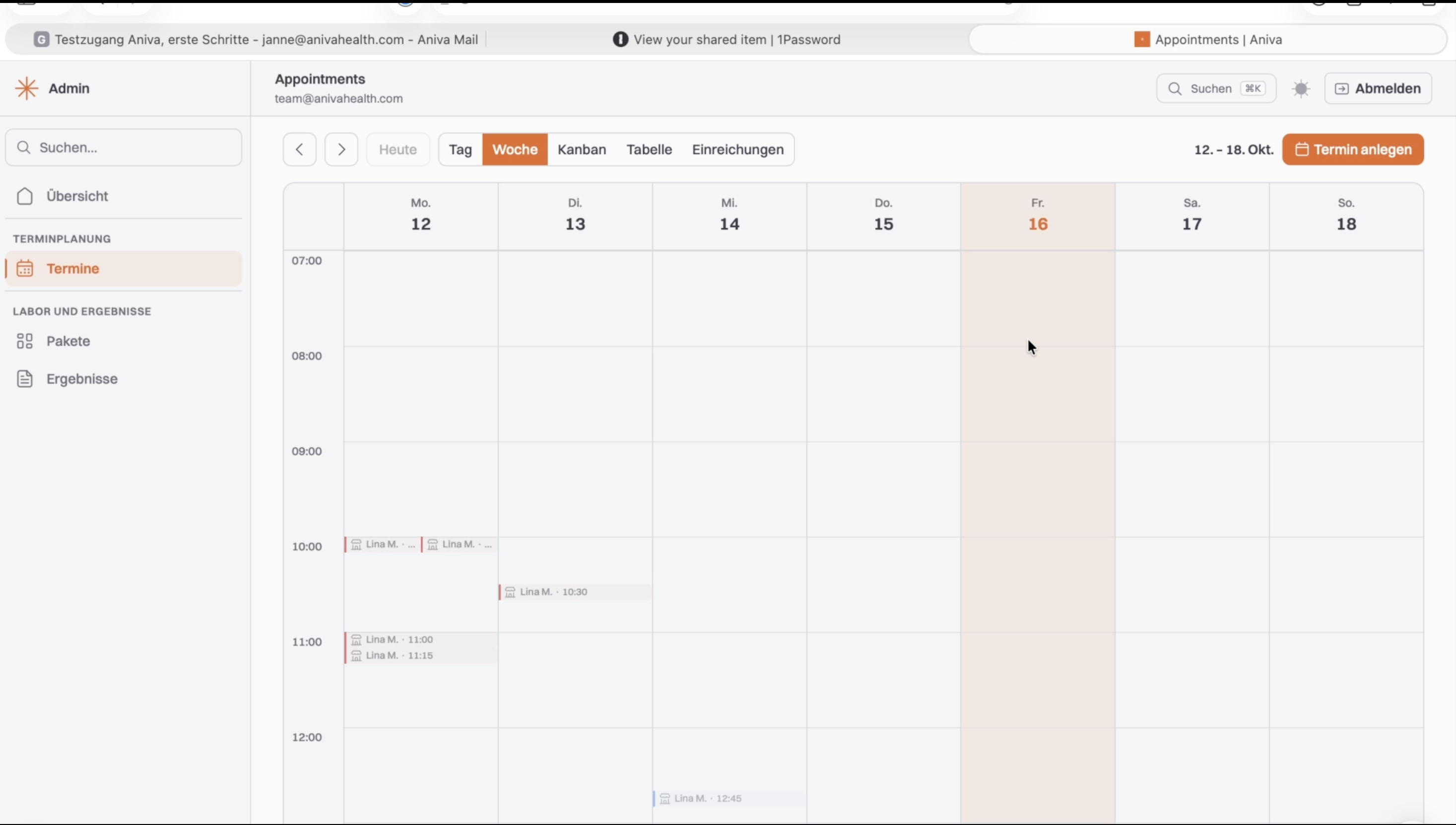 Calendar under Appointments in the admin panel