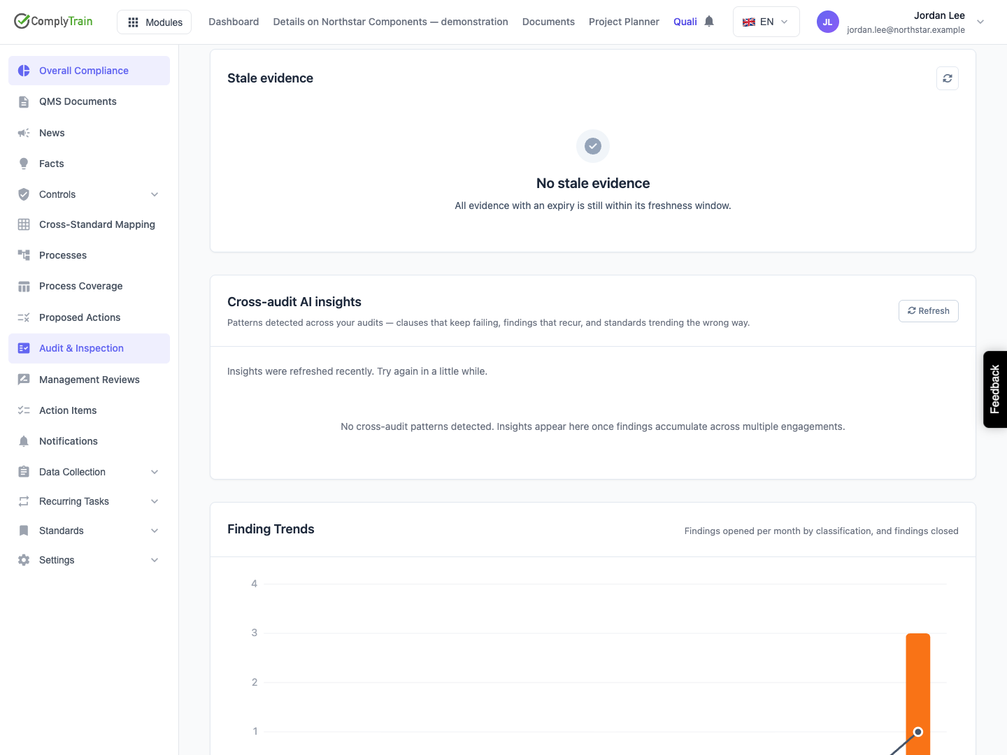 After an earlier queued request, the repeated request reports that insights were refreshed recently. The service returns a 60-minute minimum interval and does not enqueue another run.