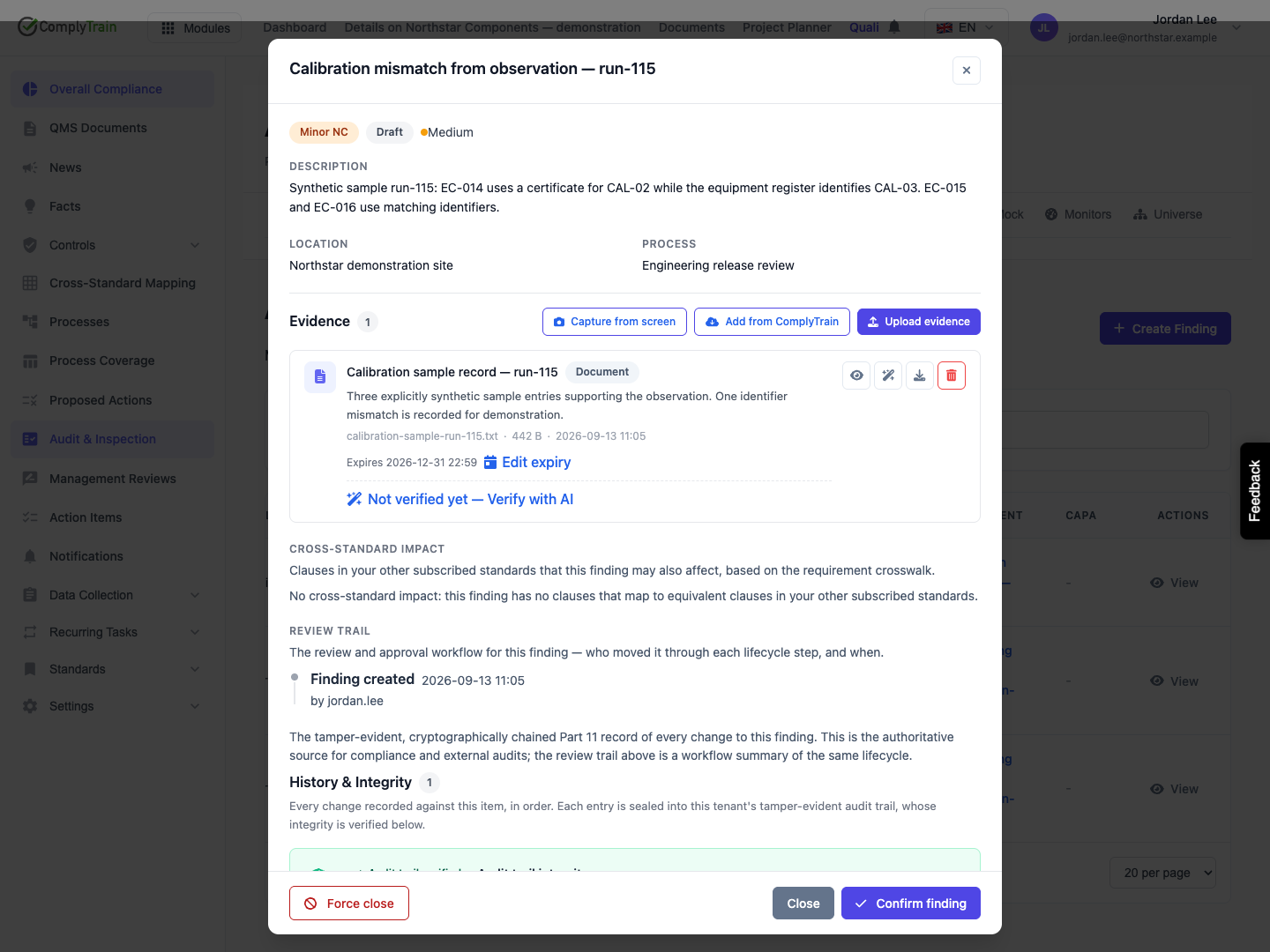 Confirm the evidence reached the finding The Draft finding contains the same evidence record and saved expiry. Confirmation, response and verification are still separate tasks.
