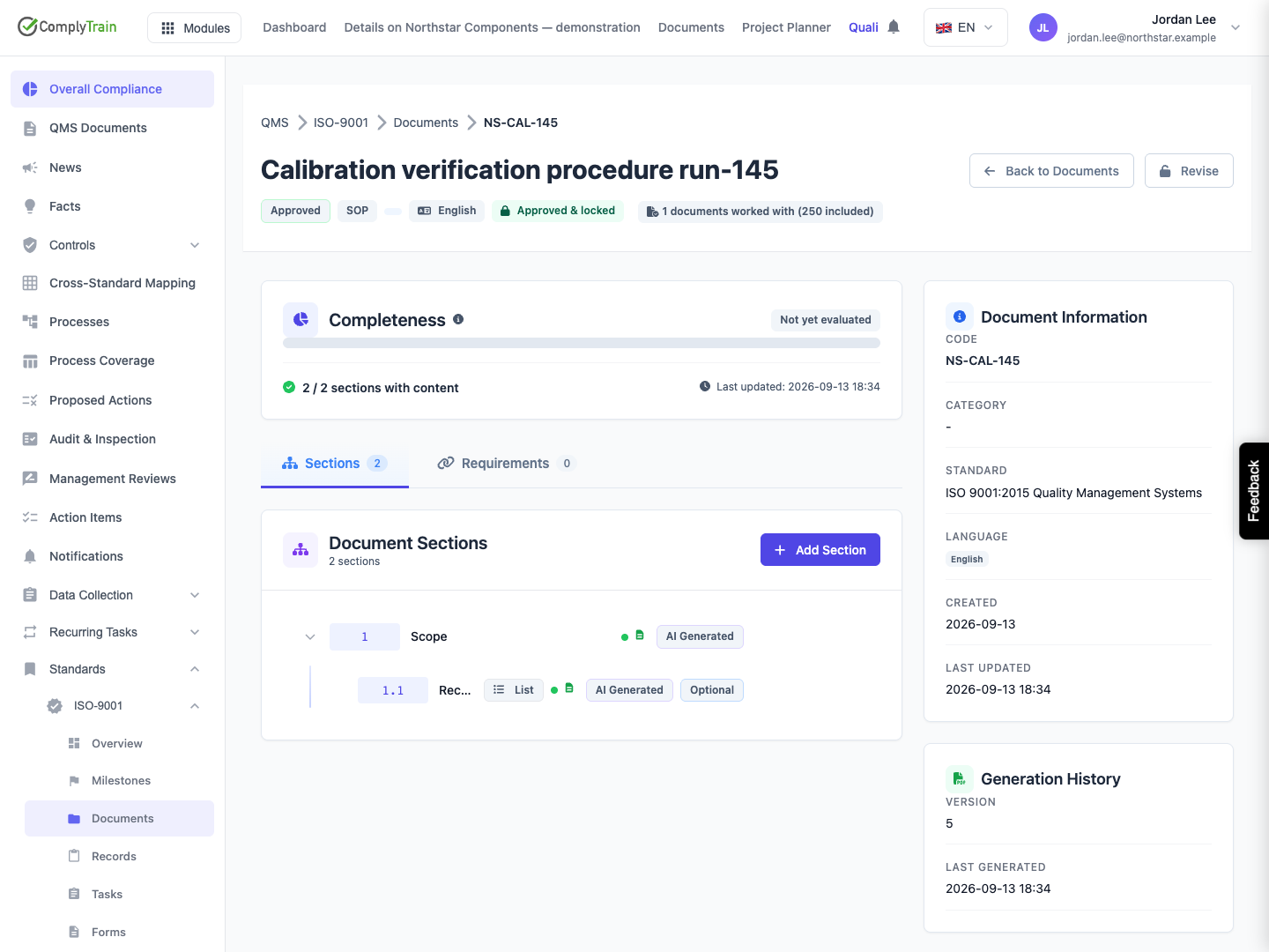 Publication also approves and locks the document Reload confirms Approved & locked and exposes Revise. Vault version 1.0 was created; the Generation History counter 5 is a different value.