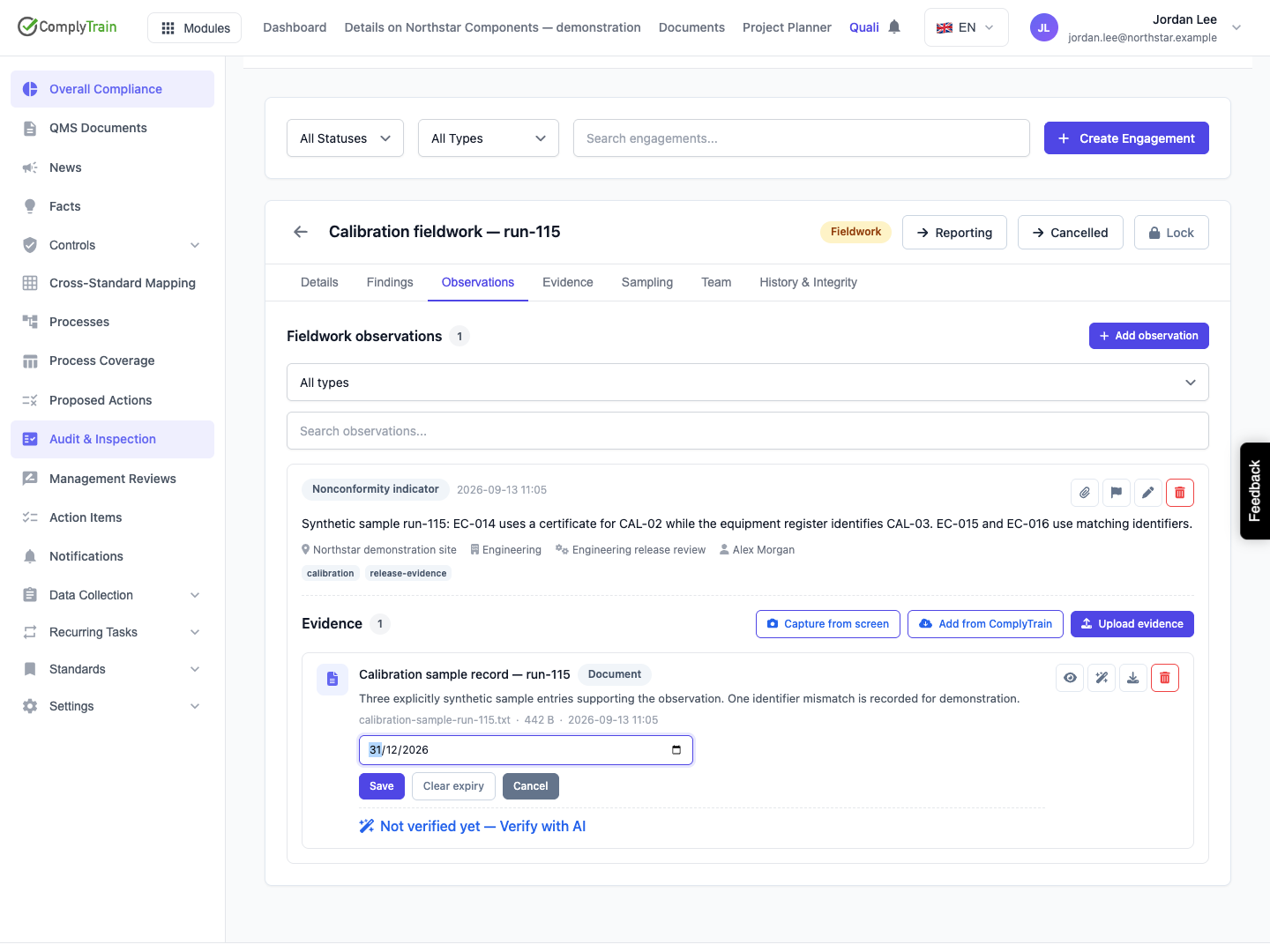 Set the review horizon deliberately The expiry editor prepares 31 December 2026. Saving this field changes the freshness date, separately from the finding lifecycle.