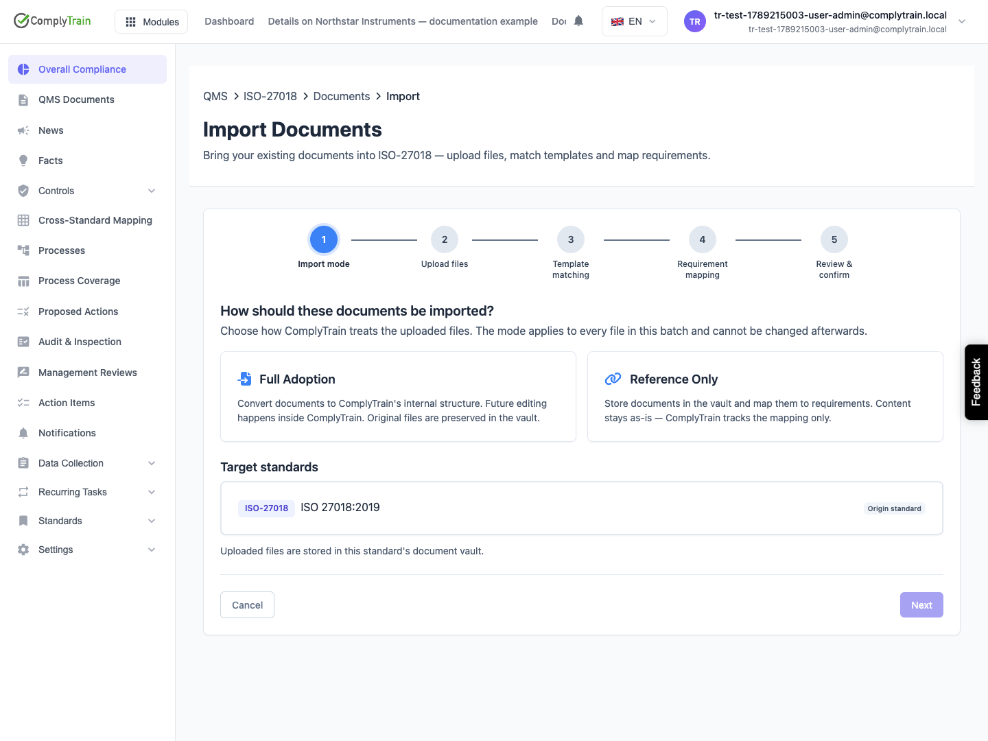 Choose how the imported content will be managed Full Adoption and Reference Only apply different ownership and editing rules to the batch. The first stage precedes upload, matching and final review.
