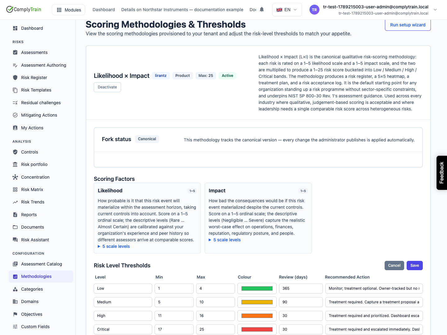 Review the threshold settings The editor exposes each bandโs lower and upper limit, colour, review interval and recommended action.