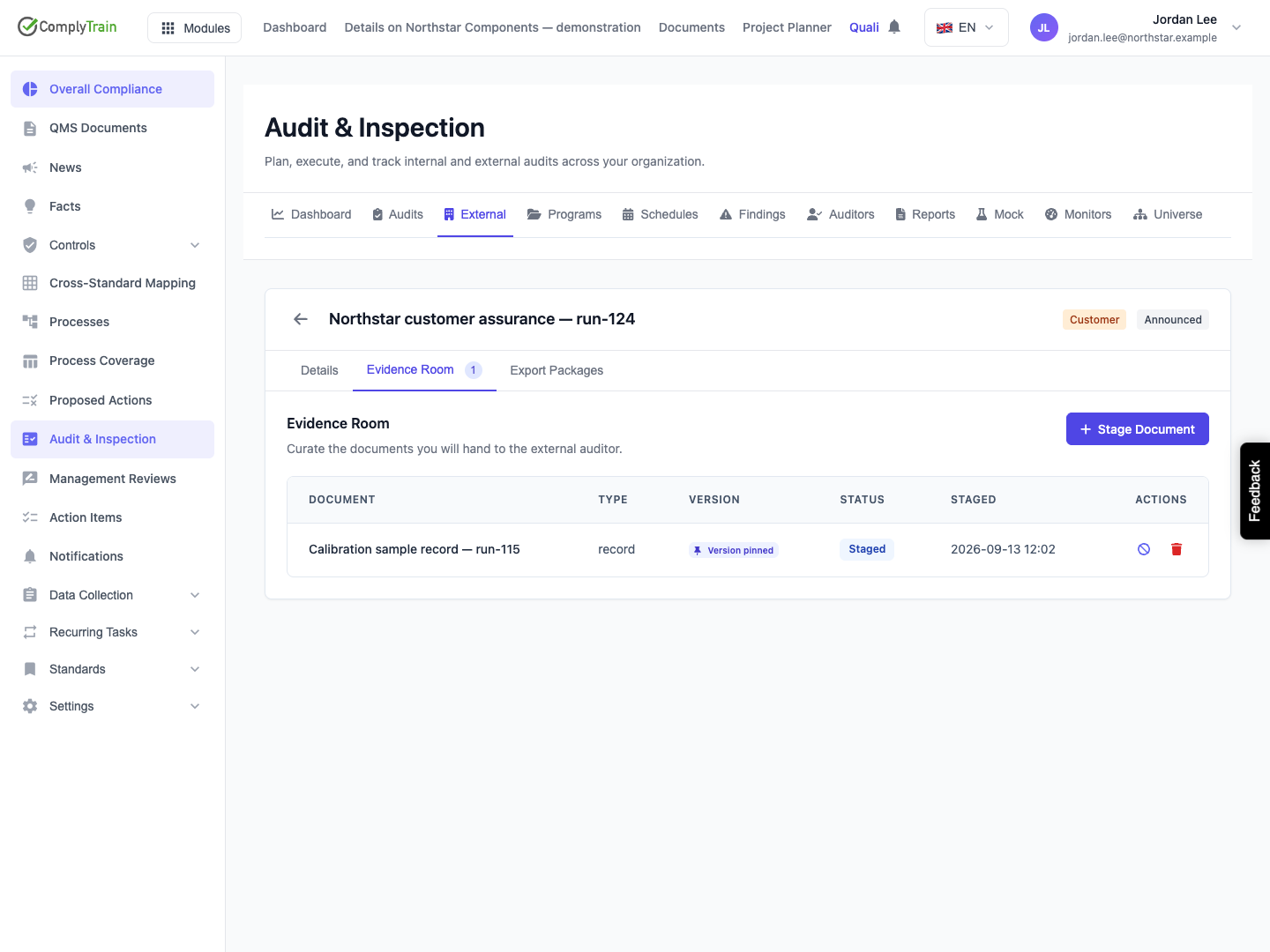 Check the retained version pin The reopened record is Staged and Version pinned. Read-back retains its concrete source-version ID.