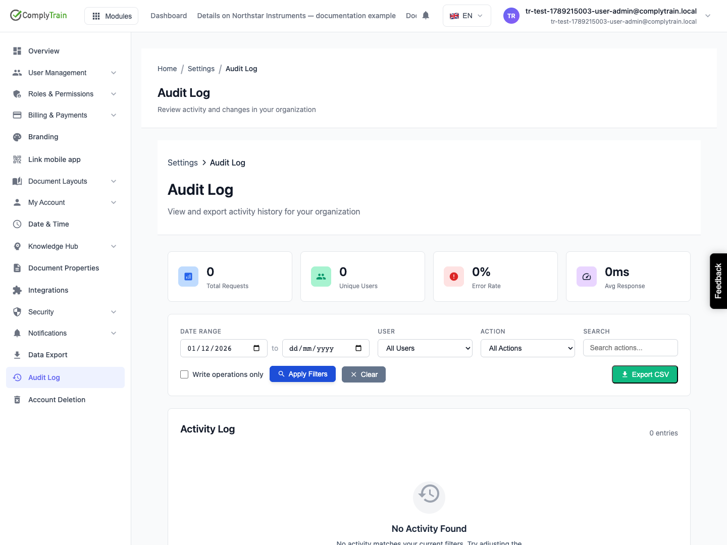 Apply a bounded audit query The example filters from 1 December 2026 and returns no entries. This is an empty query result, not proof of no audit history.