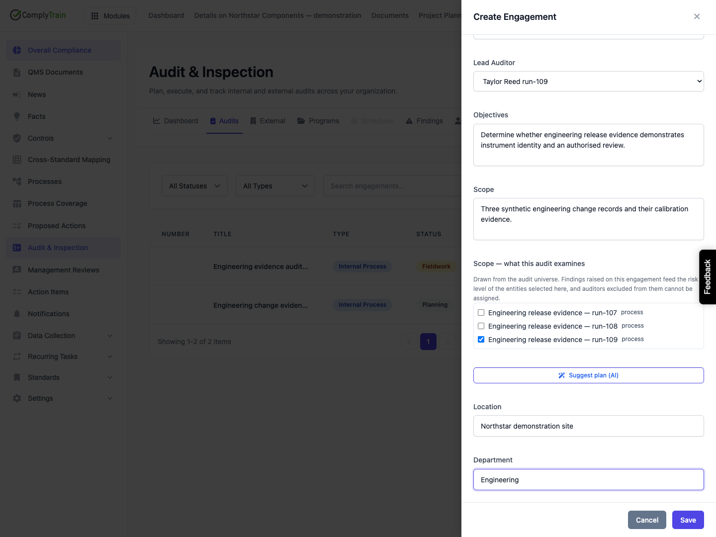 Choose the process being examined The checked universe entity is separate from the free-text scope. The main workspace path attaches this structured scope after creation.