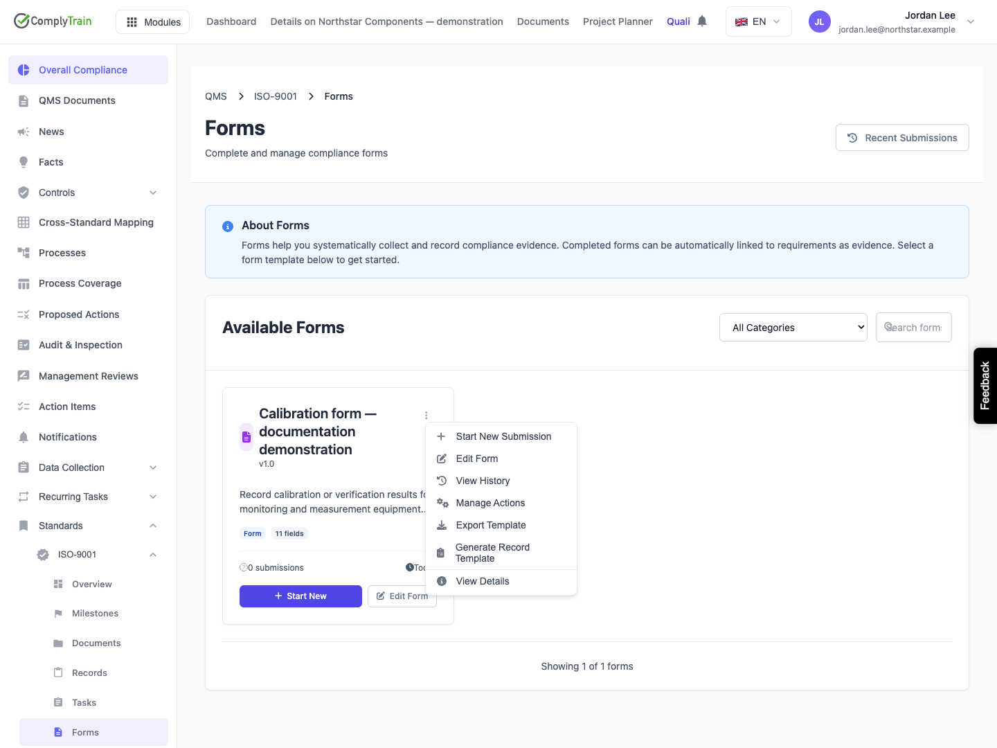 Open the form menu The menu provides response, design, history, automatic-action and template operations.