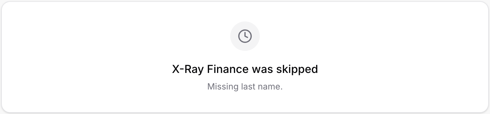 The X-Ray Data tab when the check was skipped