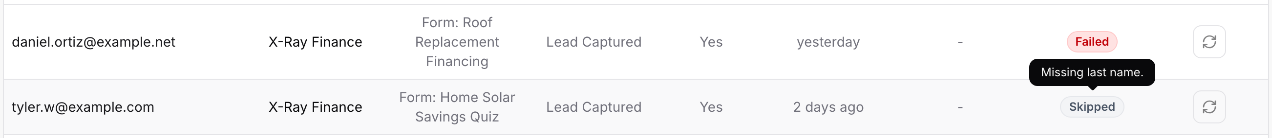Hovering a Skipped status shows the reason