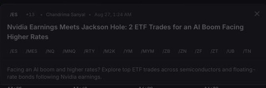 A News article opened in its detail view, showing the headline, related symbol chips, source, and an Open original link