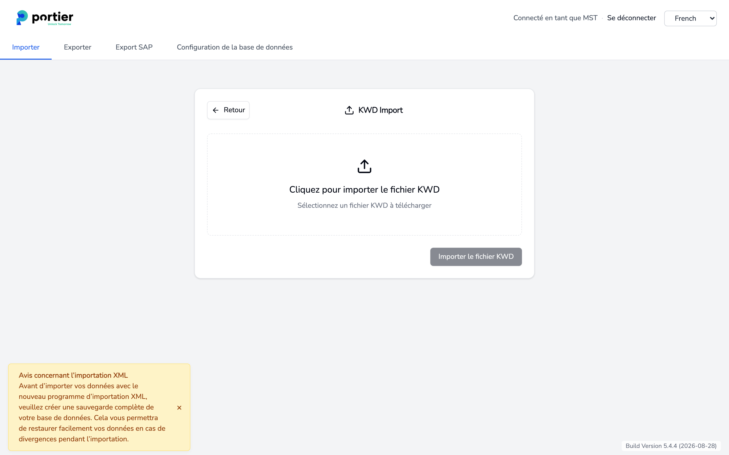 Sélection d'un fichier KWD avec le bouton Importer le fichier KWD