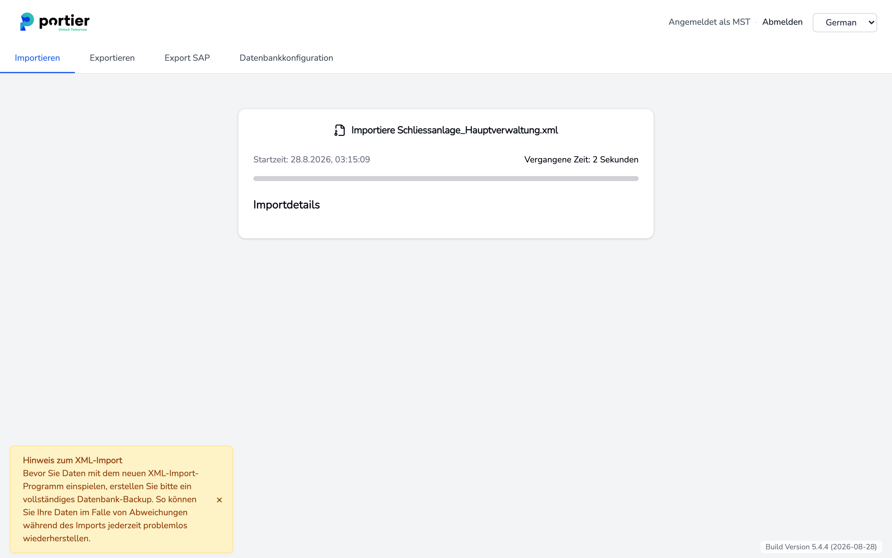 Abgeschlossener Import mit den Zahlen zu jedem Schritt