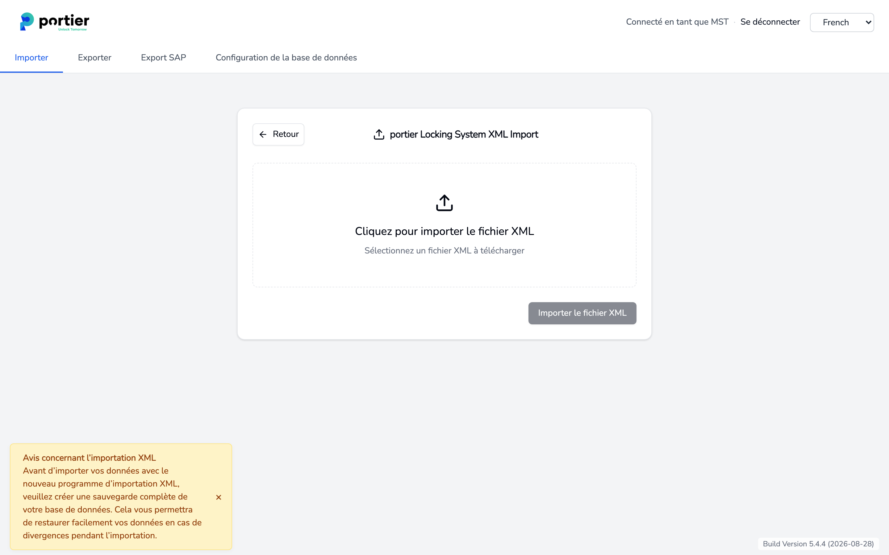Sélection d'un fichier XML avec le bouton Importer le fichier XML