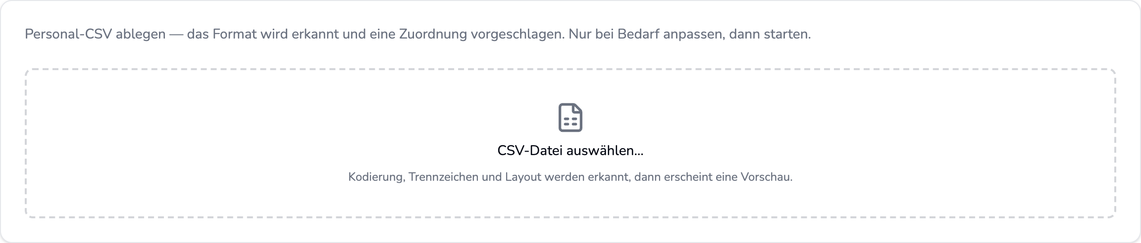Die Kachel Personal-CSV im Companion, darunter die Schaltfläche Personalimport öffnen.