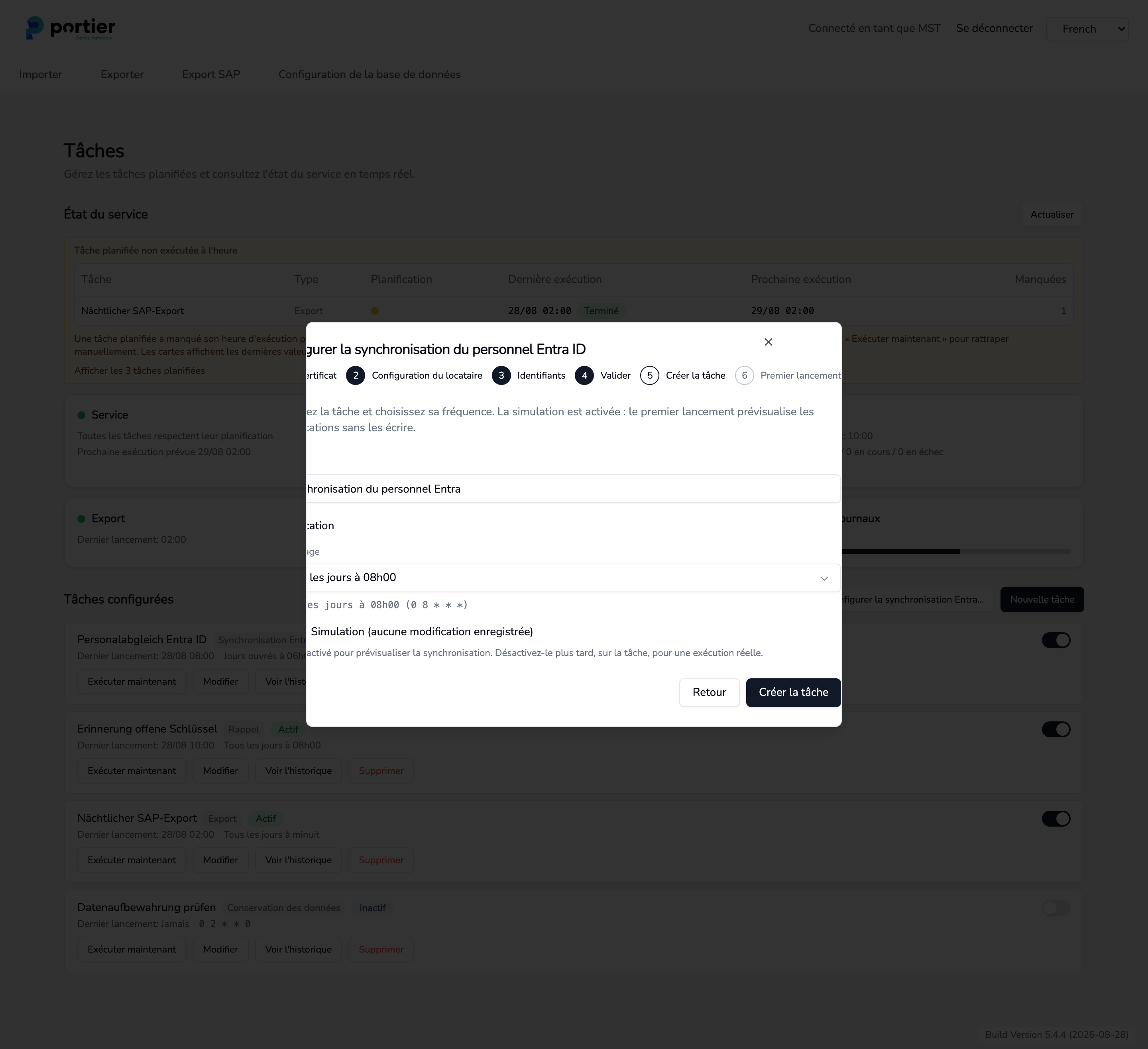 Étape 5, le nom, la planification et la simulation laissée active