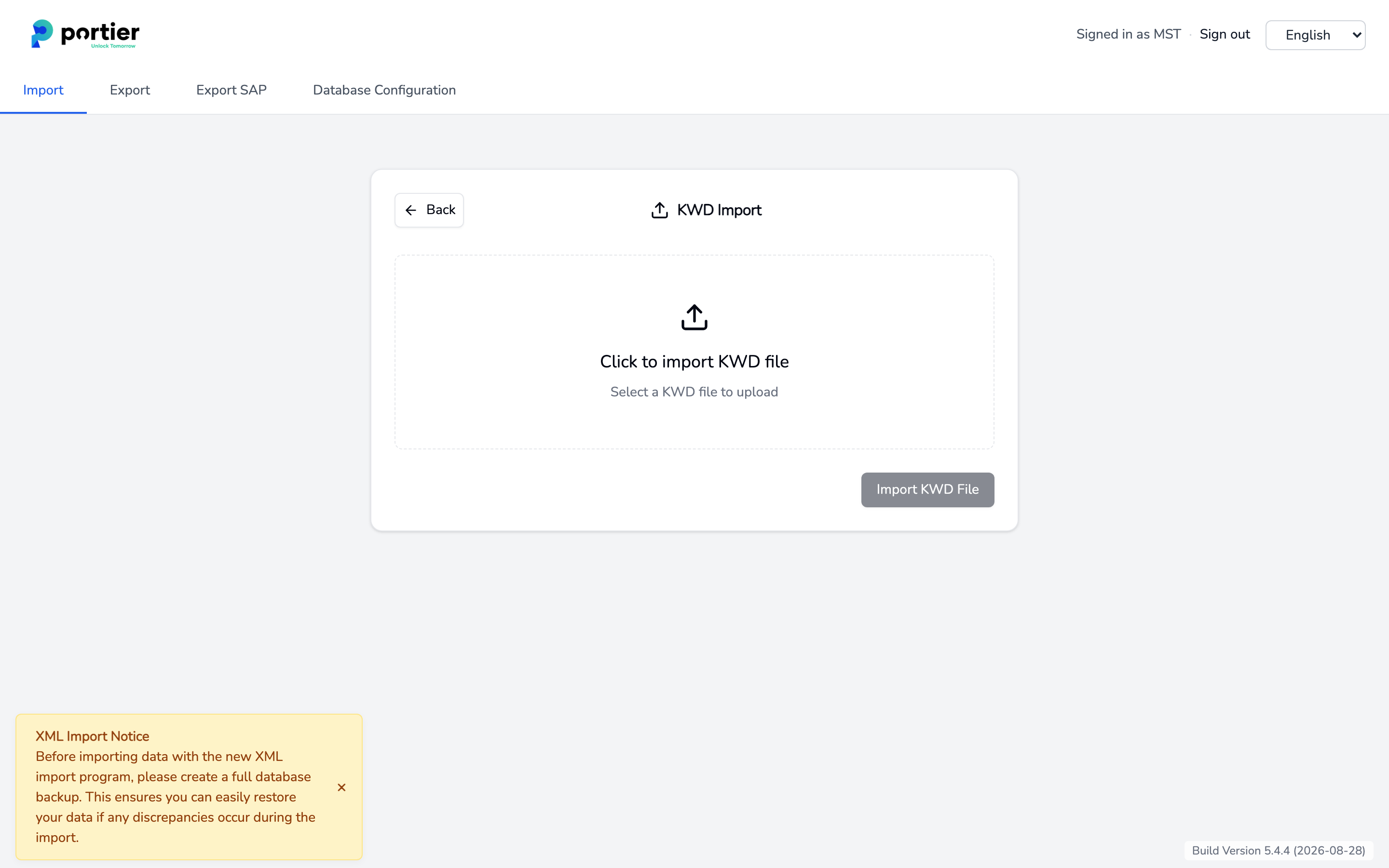 File selection for a KWD file with the Import KWD File button