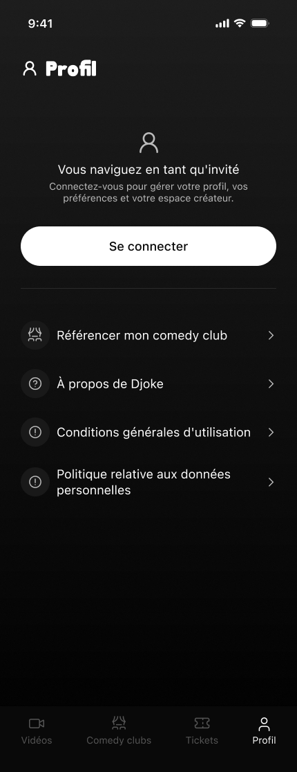 Profil en mode invité avec le bouton Se connecter