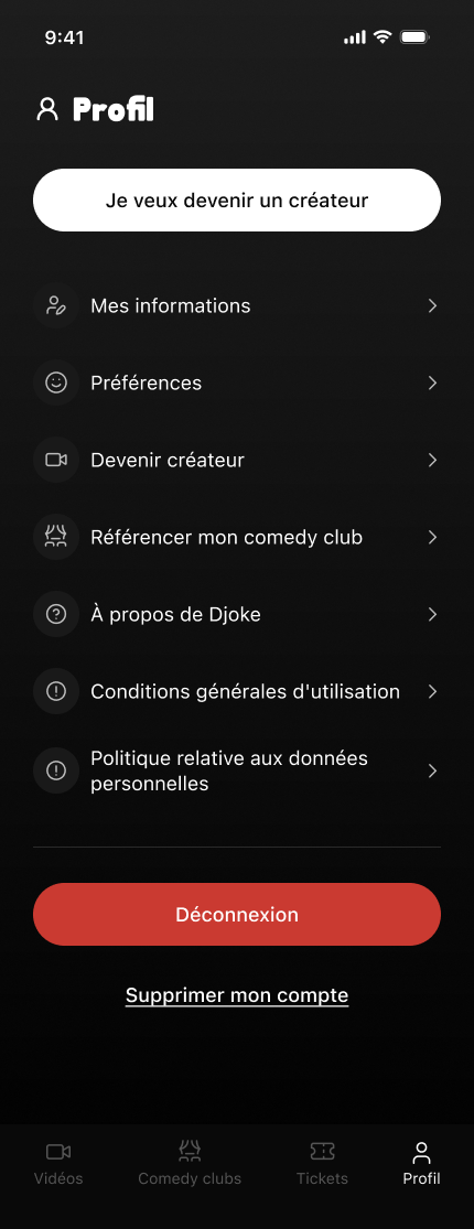 Profil avec le bouton Je veux devenir un créateur