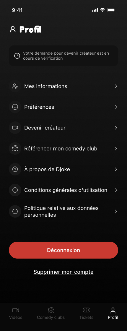 Profil avec la demande en cours de vérification