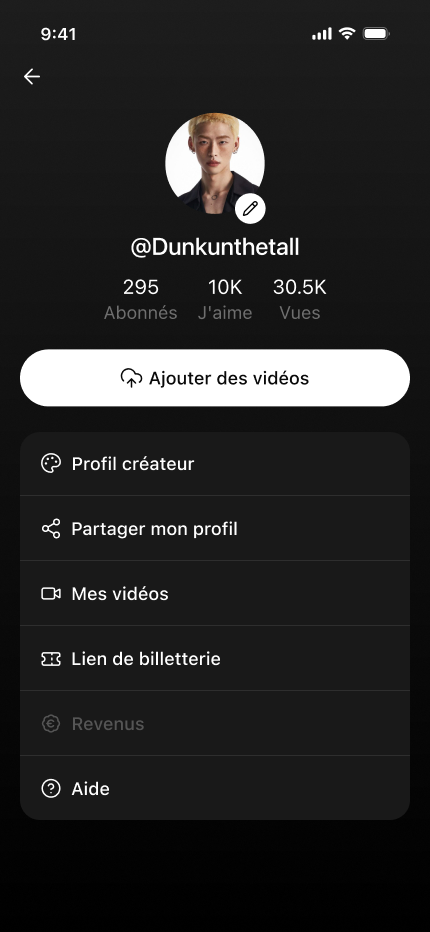 Accueil du Studio créateur avec les statistiques et le menu