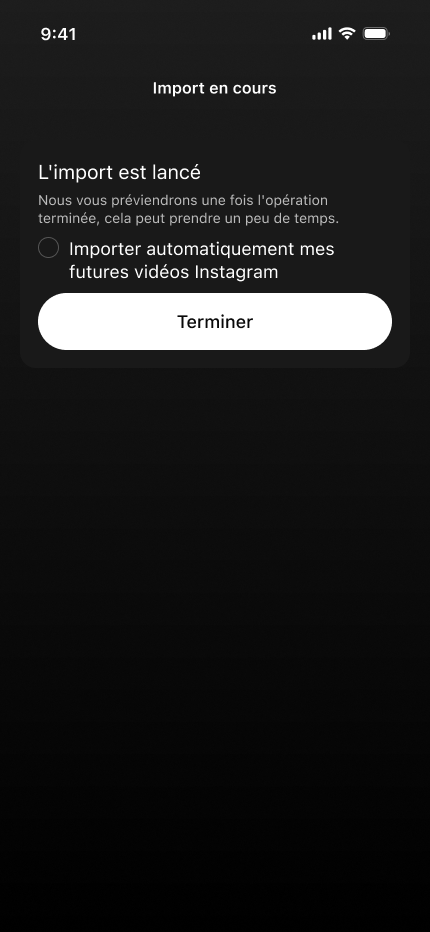 Confirmation du lancement de l'import