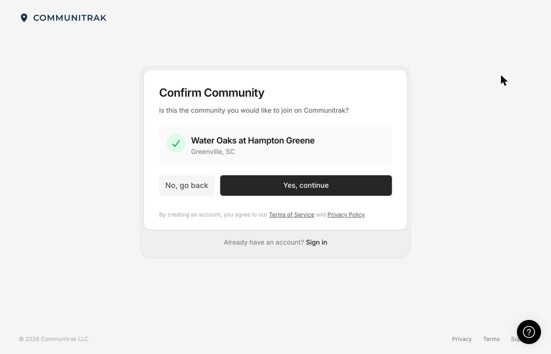 The Confirm Community step