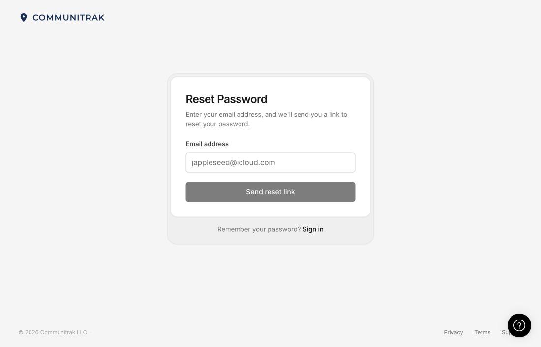 The Reset Password page
