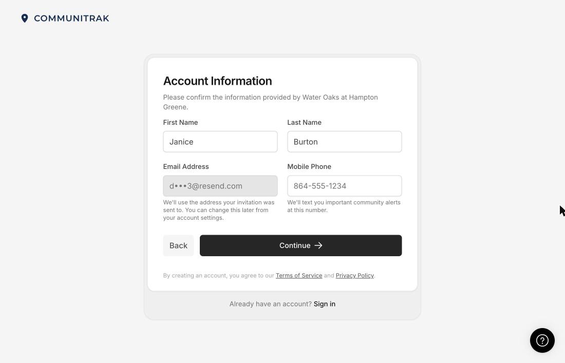 The Account Information step