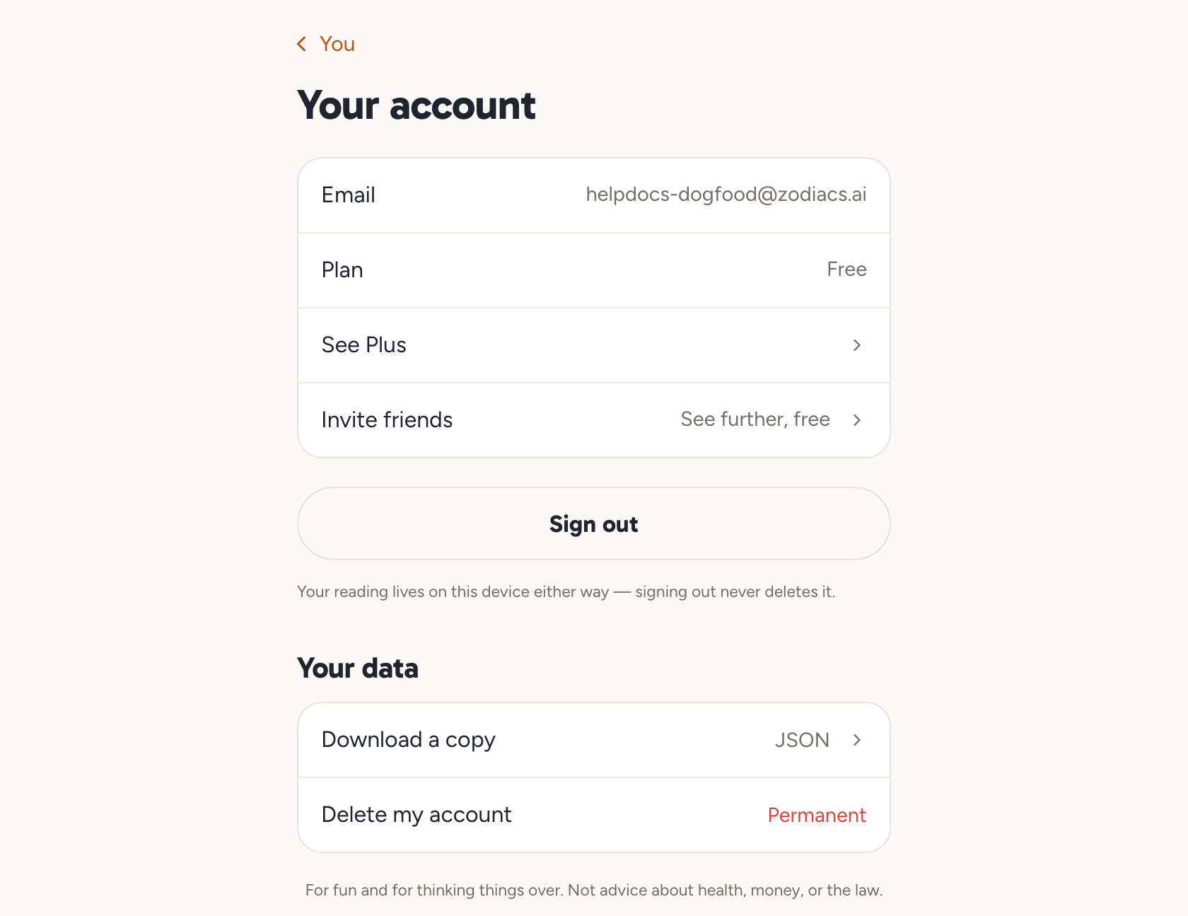 Your account, where Plus is managed