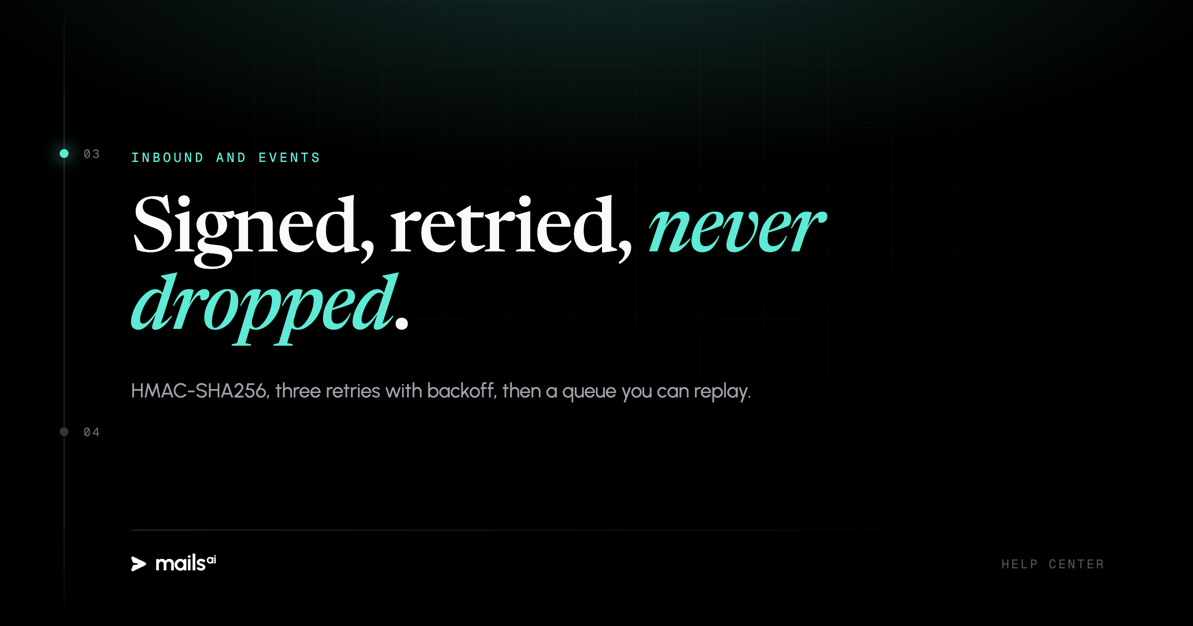 Mails.ai — Webhooks: signing, retries and replay