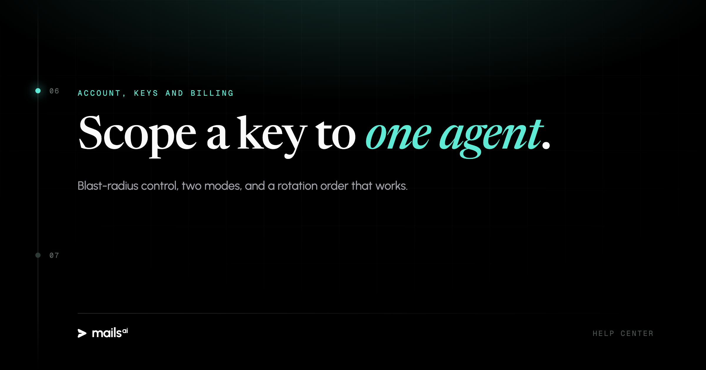 Mails.ai — API keys: live, test, scoping and rotation