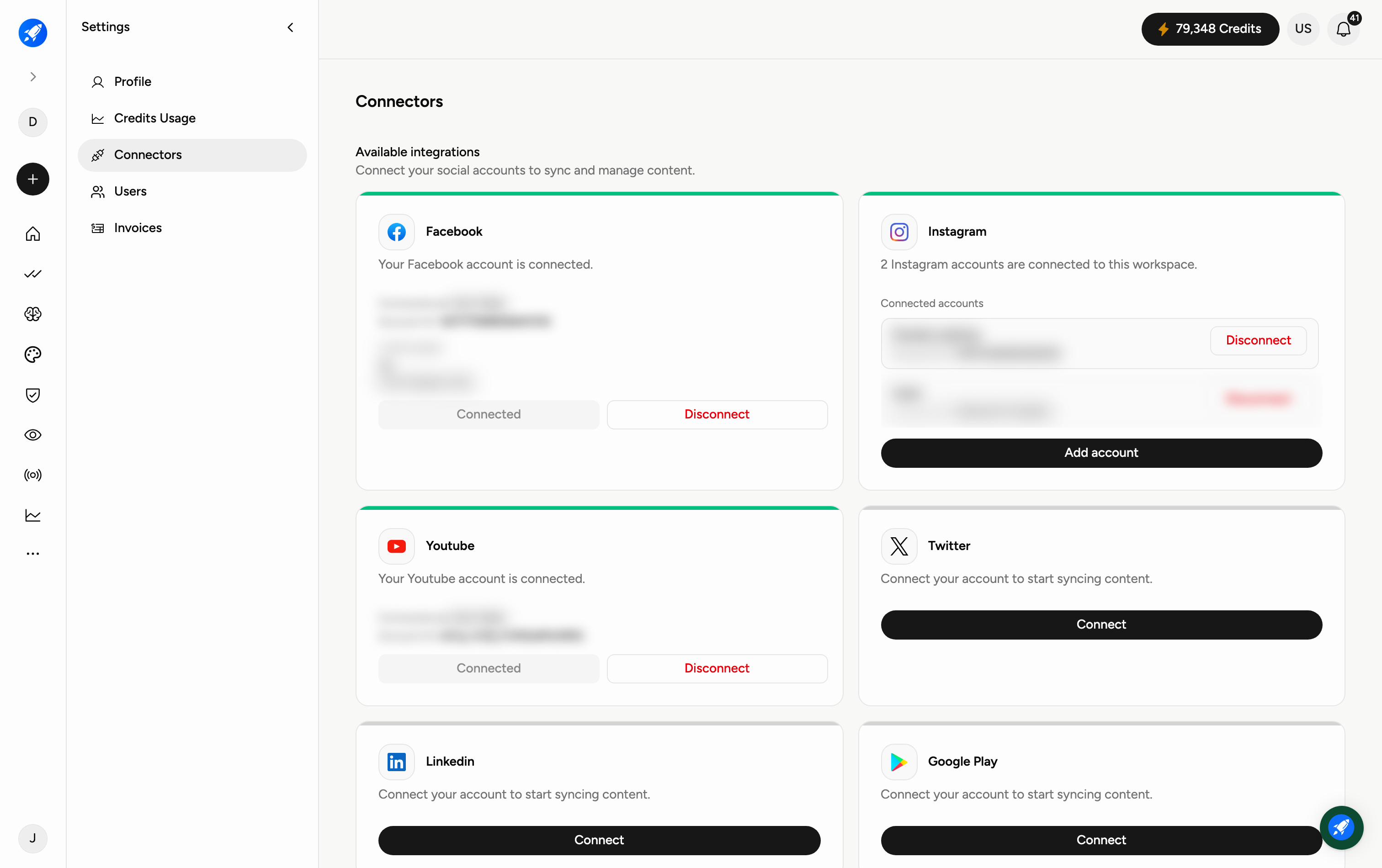Settings: Connectors (Social Accounts) Settings: Connectors (Social Accounts)