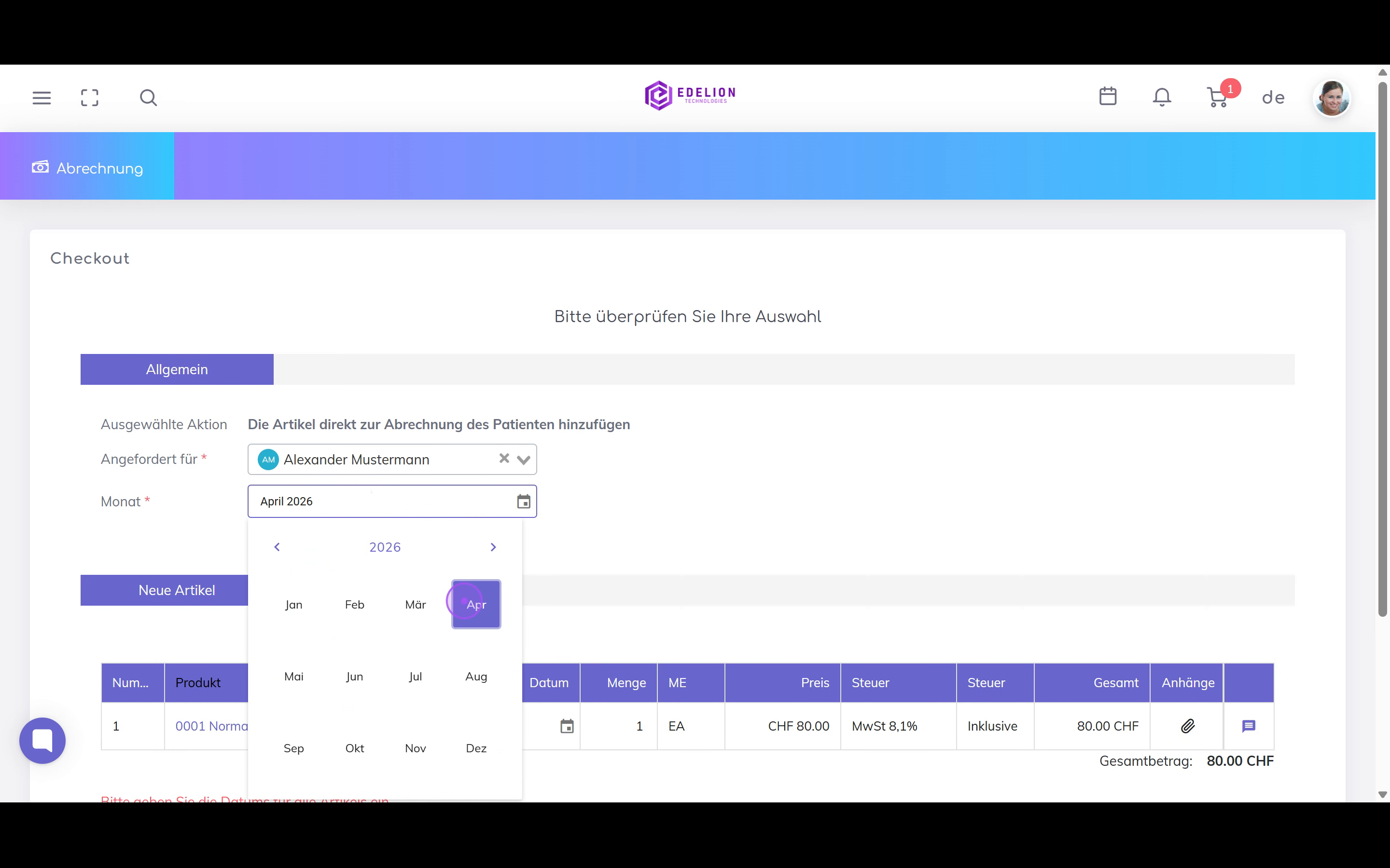 Rechnungsmonat auswählen