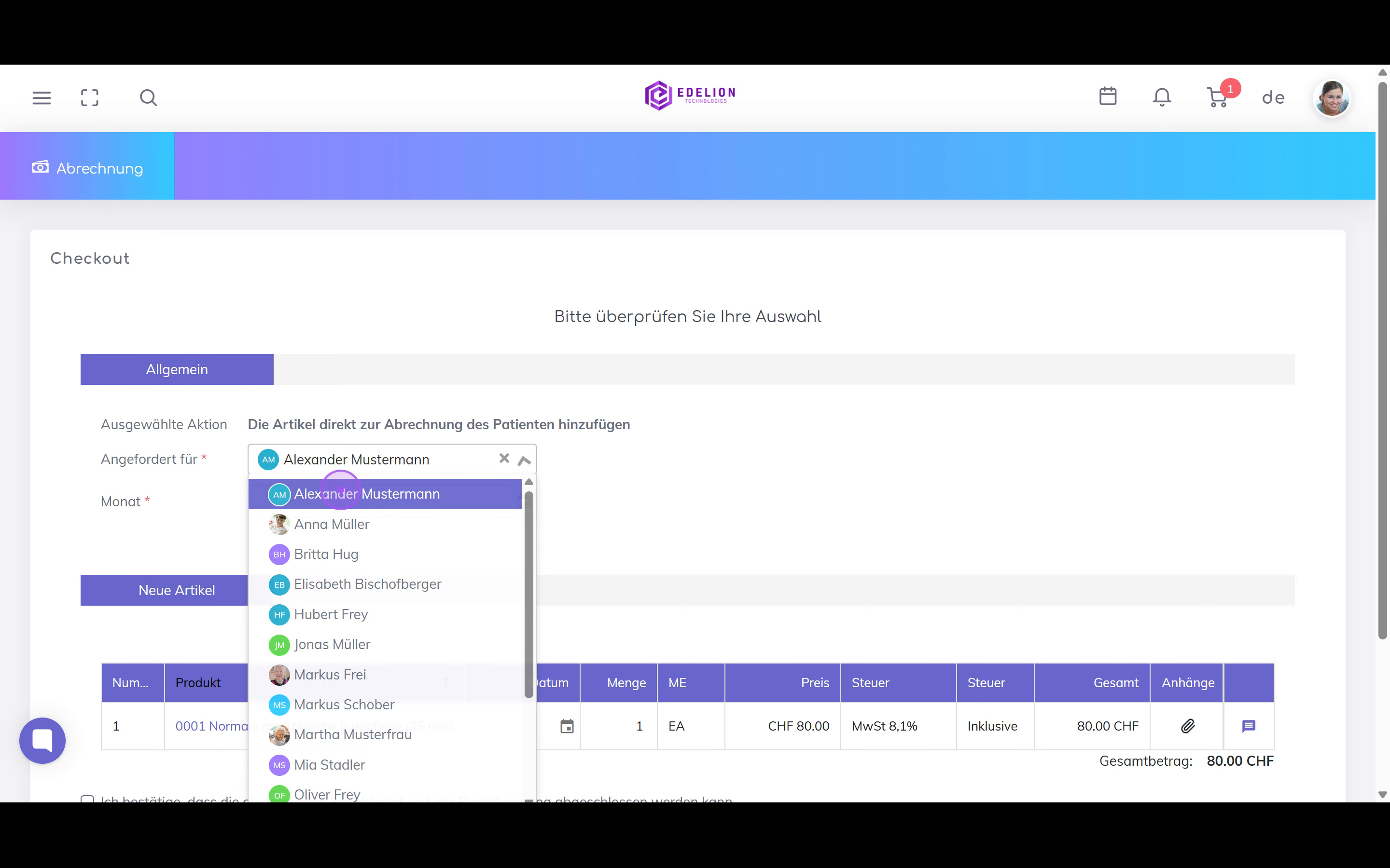 Den Patienten auswählen