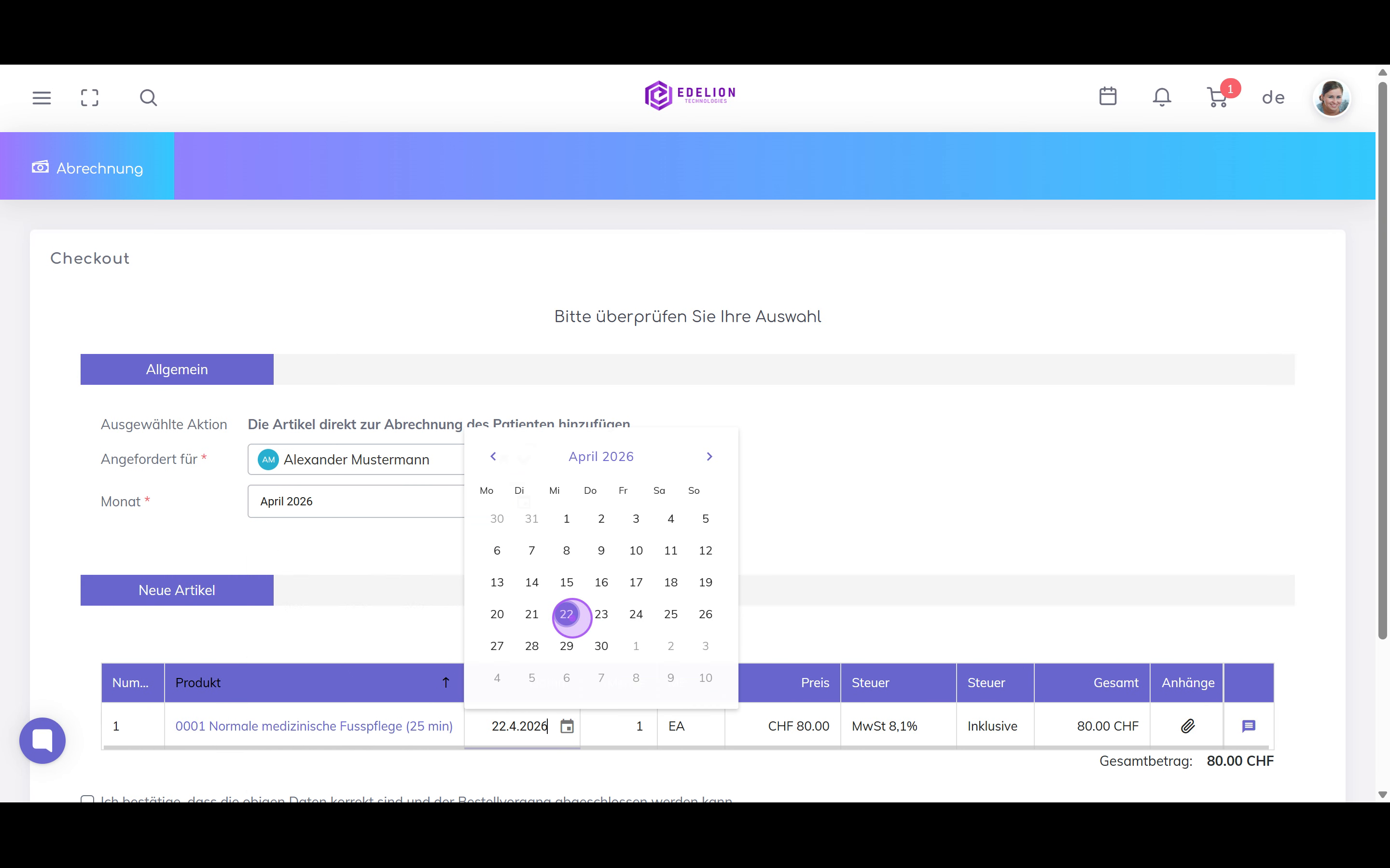 Servicedatum auswählen