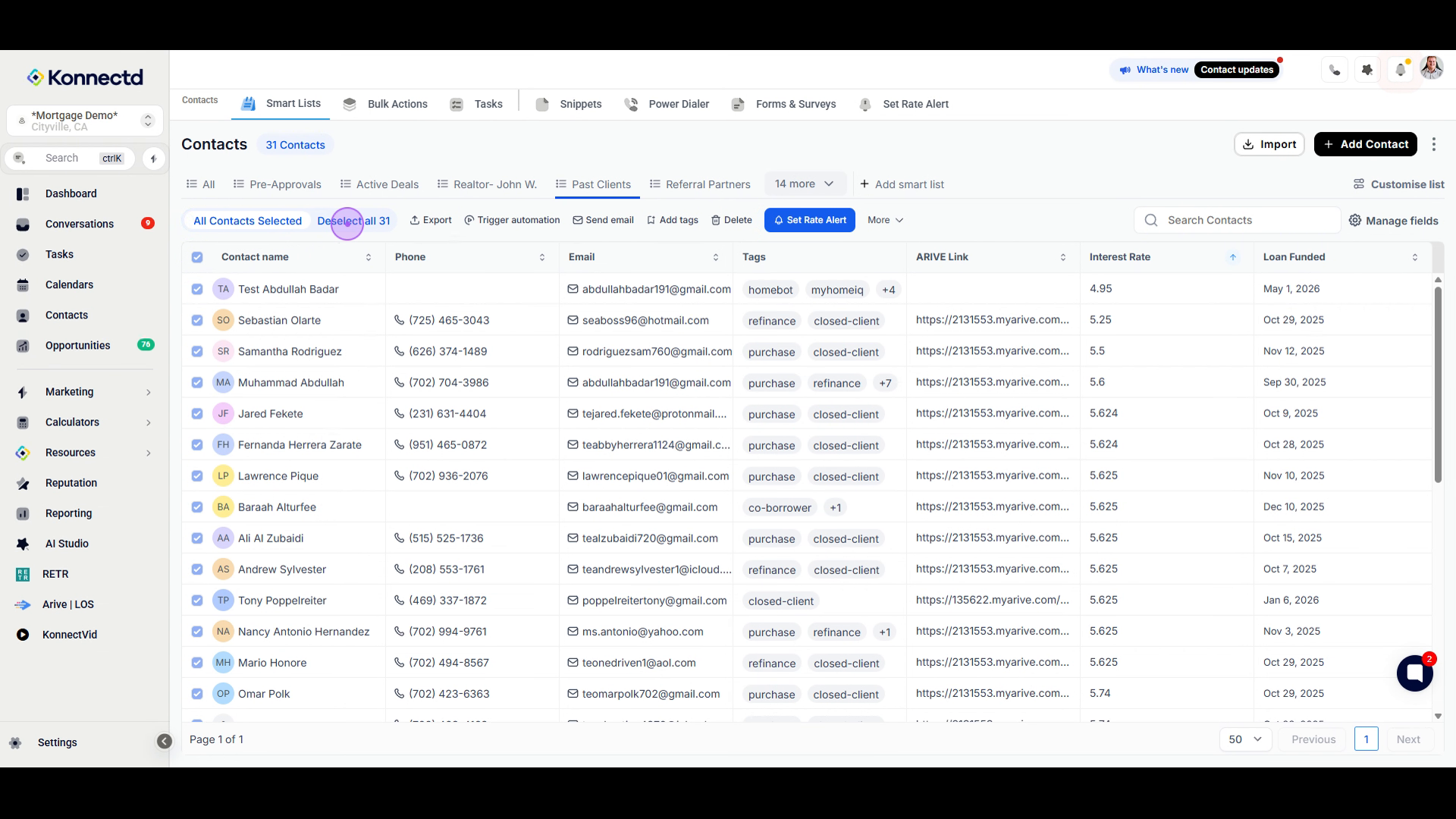 Select all filtered contacts