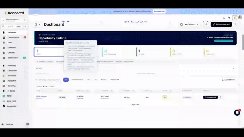 Review the Opportunity Radar Dashboard
