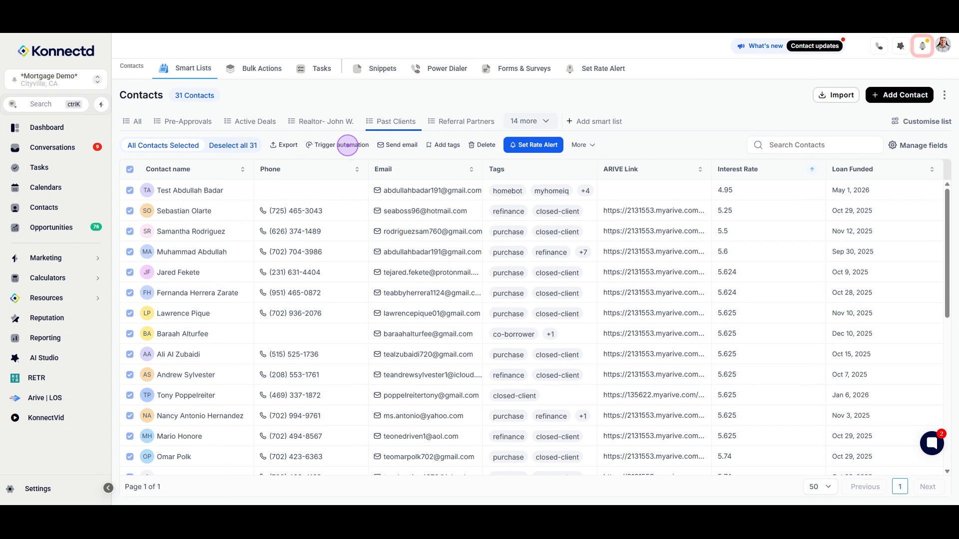 Access bulk action options