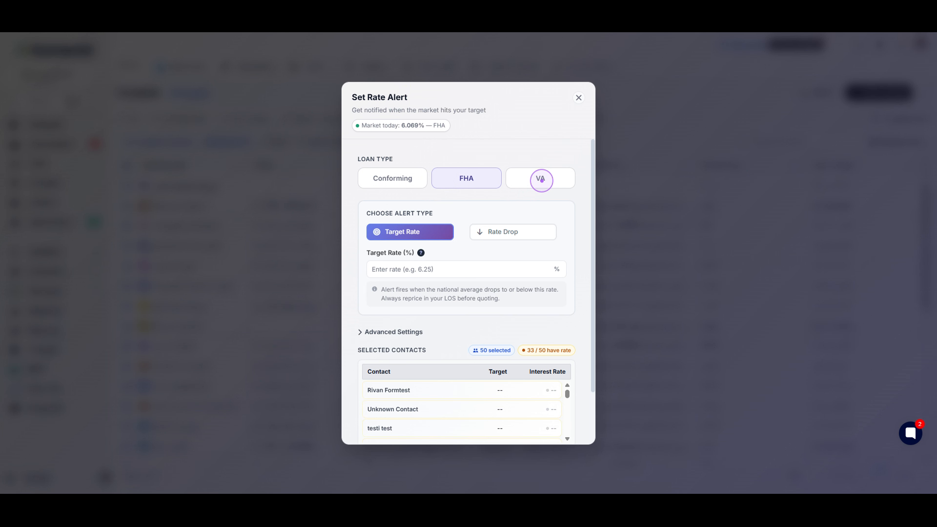 Configure Rate Alert settings