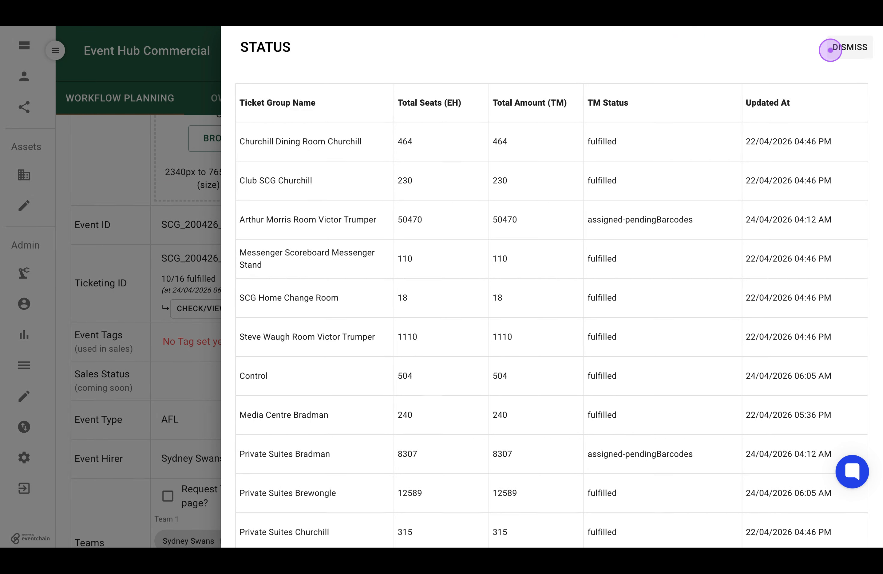Review status and dismiss the modal