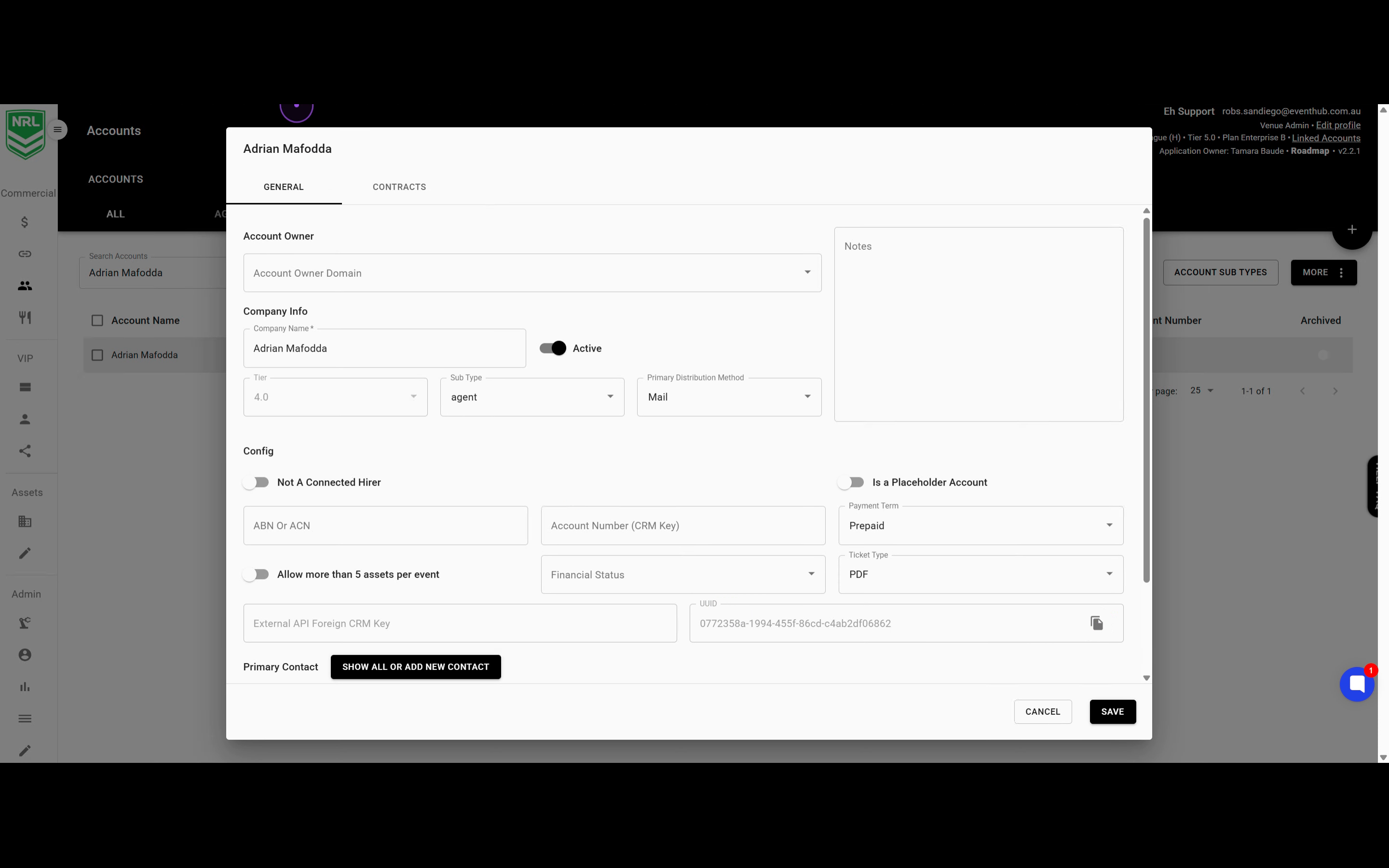 Close the account modal