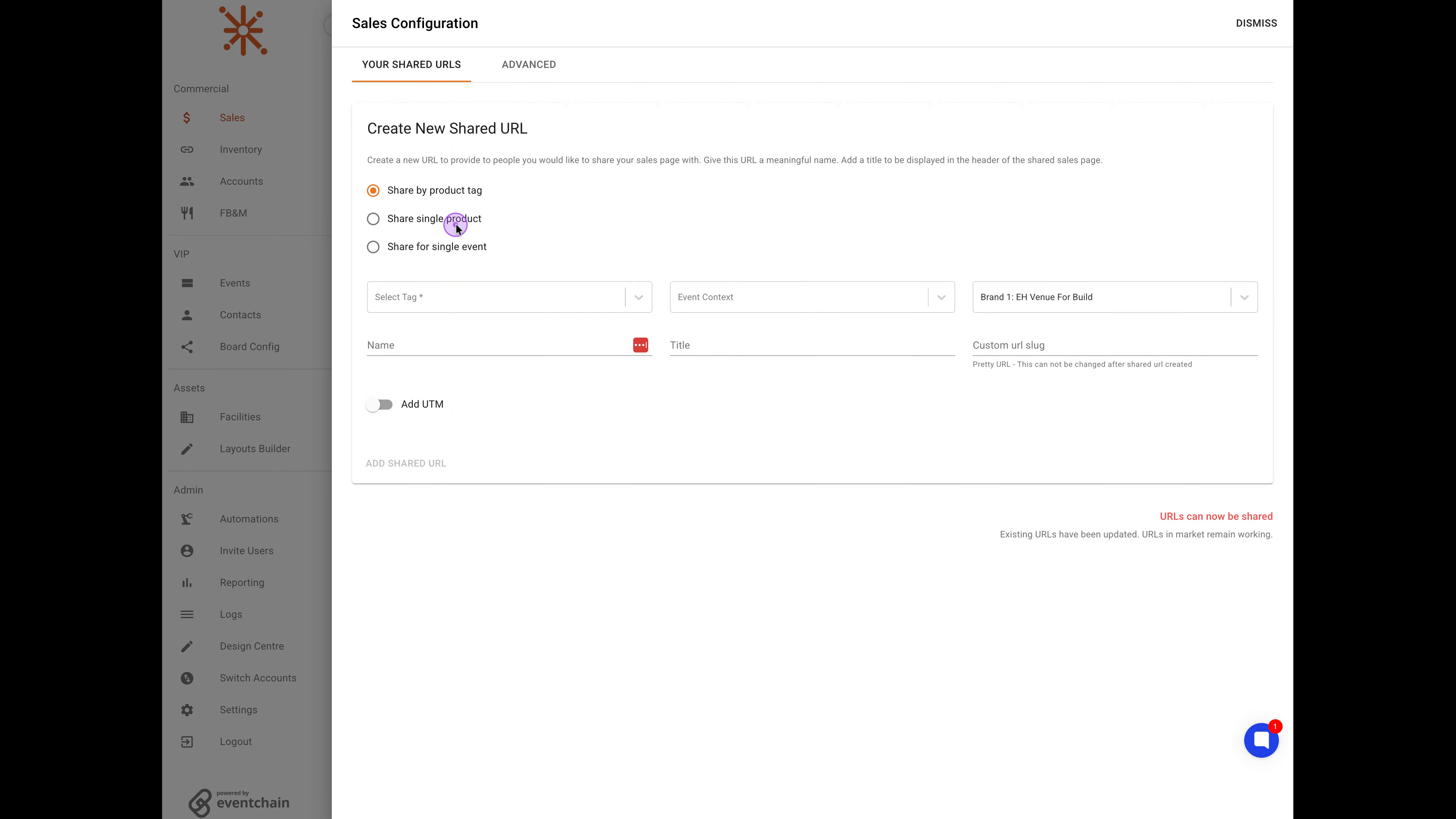 Select Share single product option