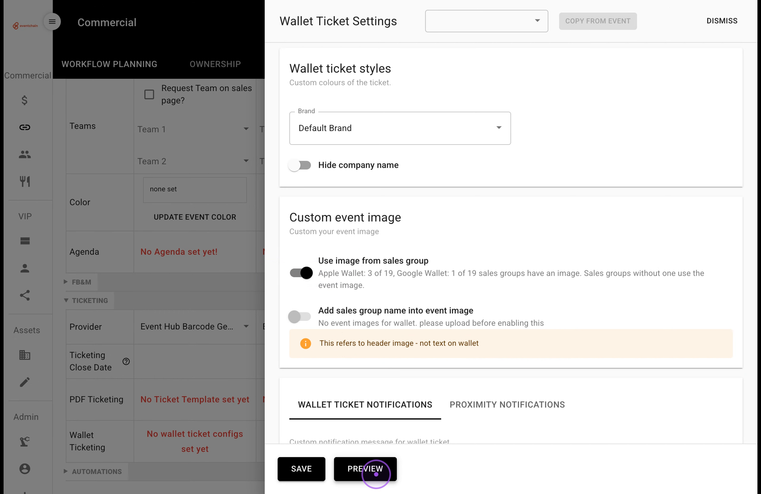 Open the wallet ticket preview