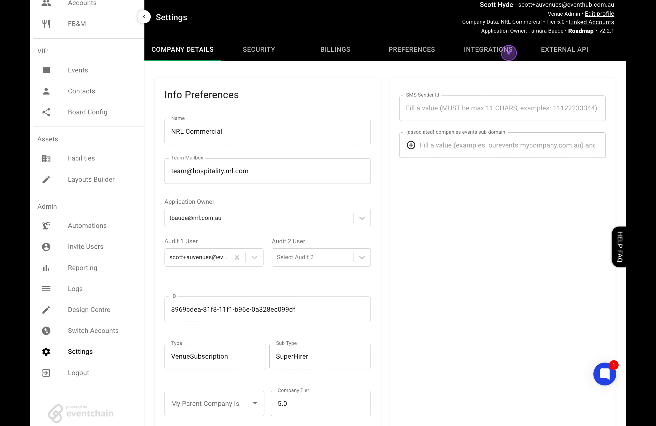 Access the Integrations tab