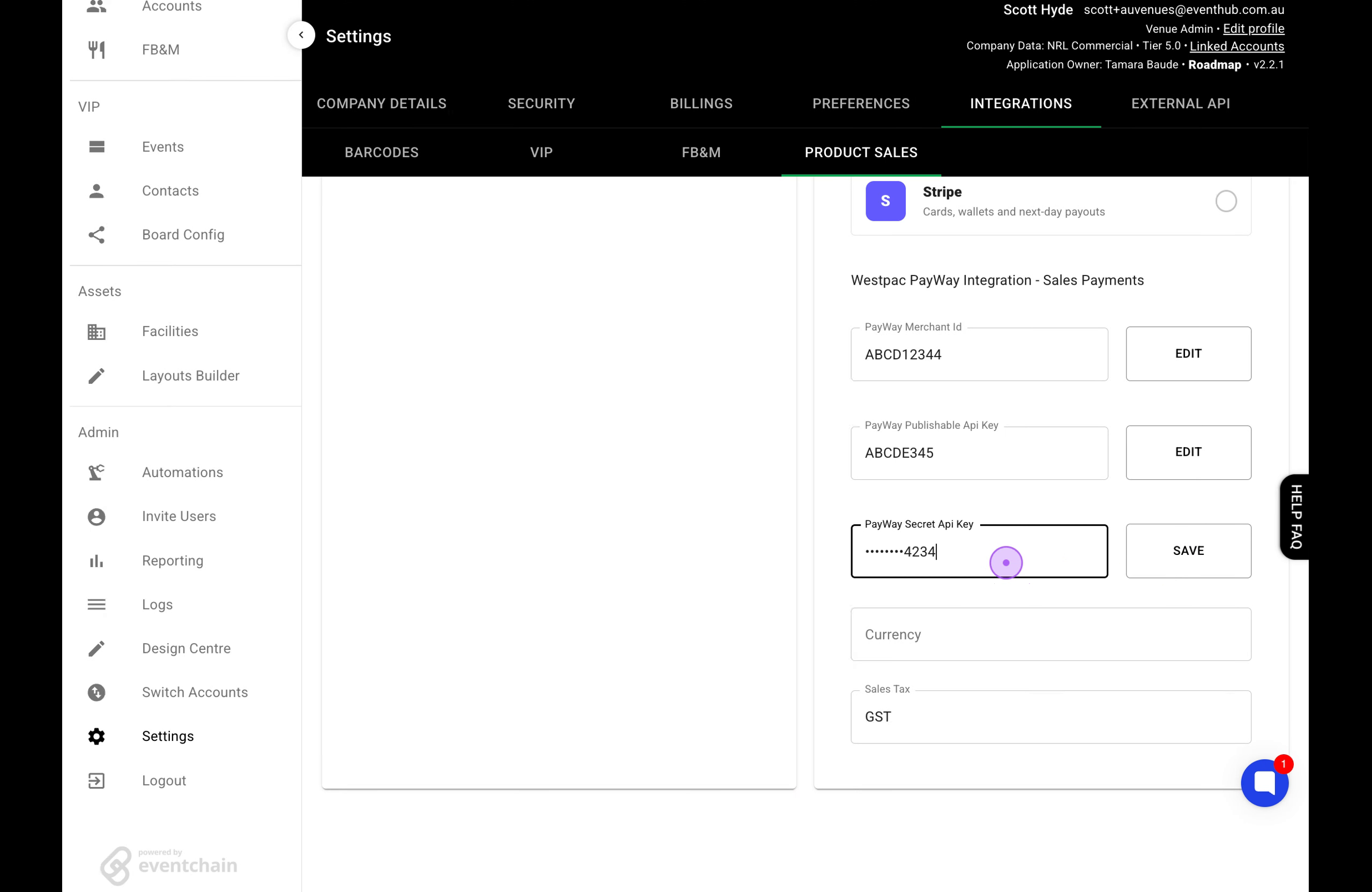 Configure PayWay Secret API Key