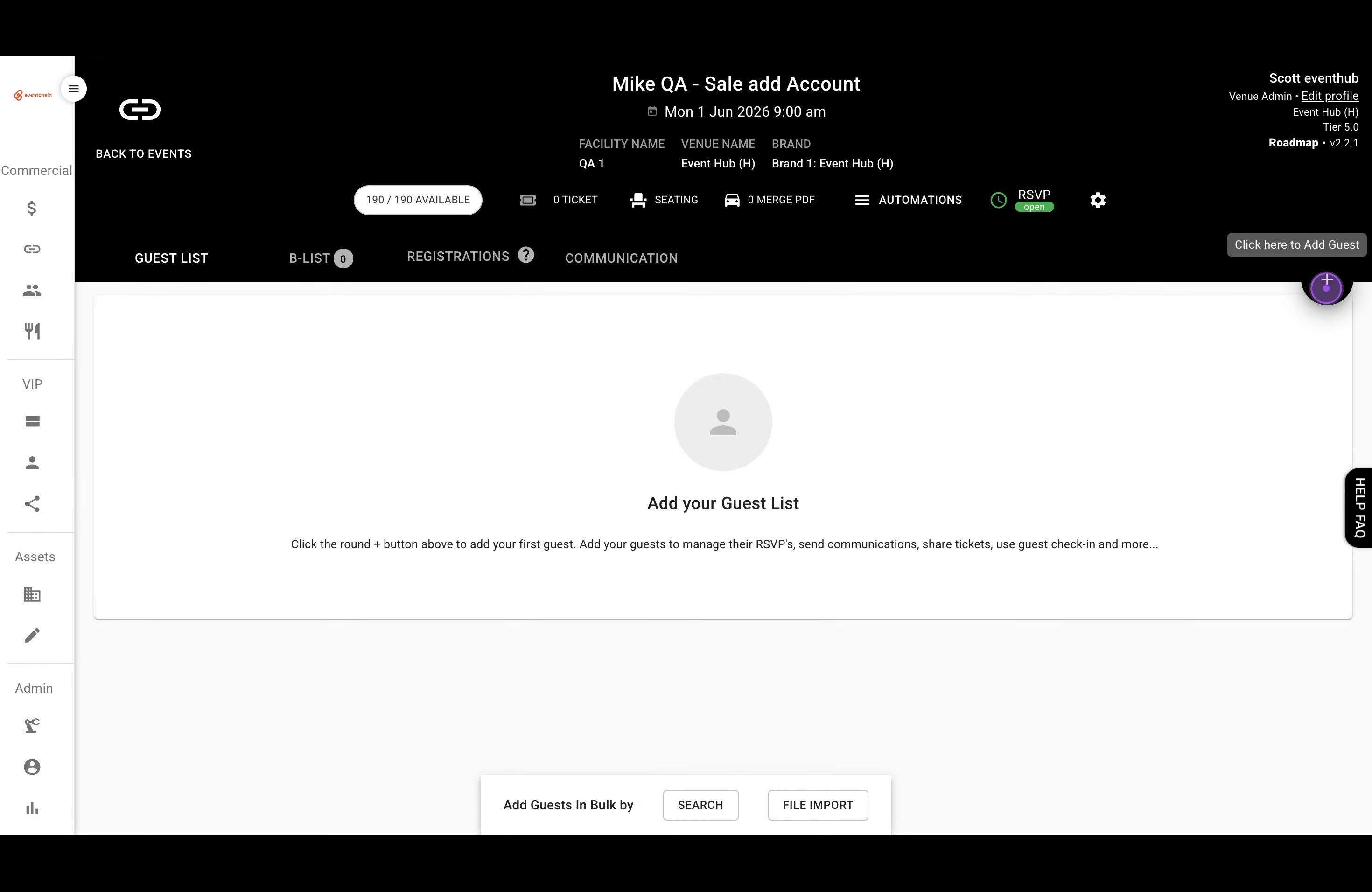 Open the Add Guest Dialog