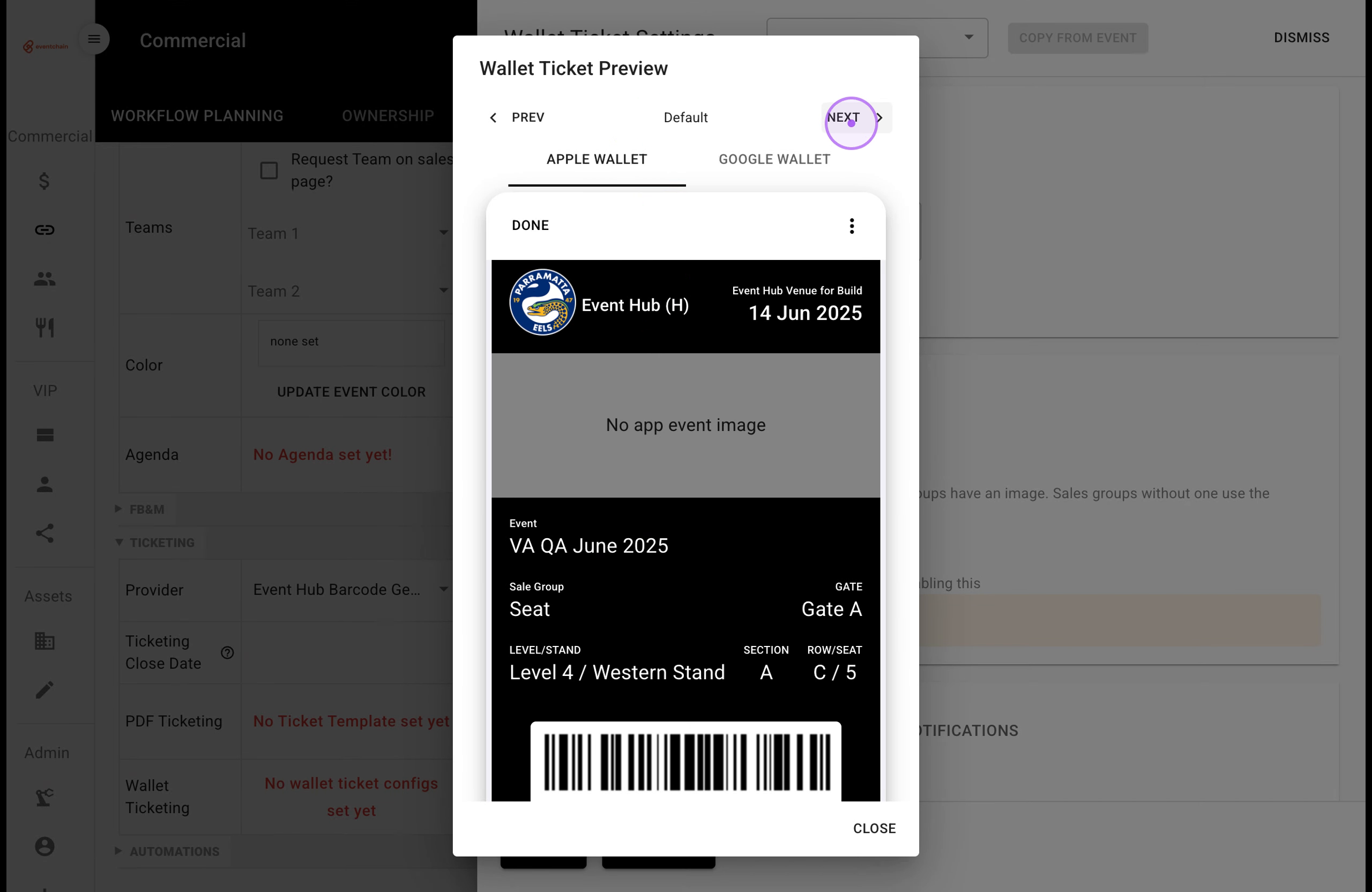 Page through each sale group's ticket